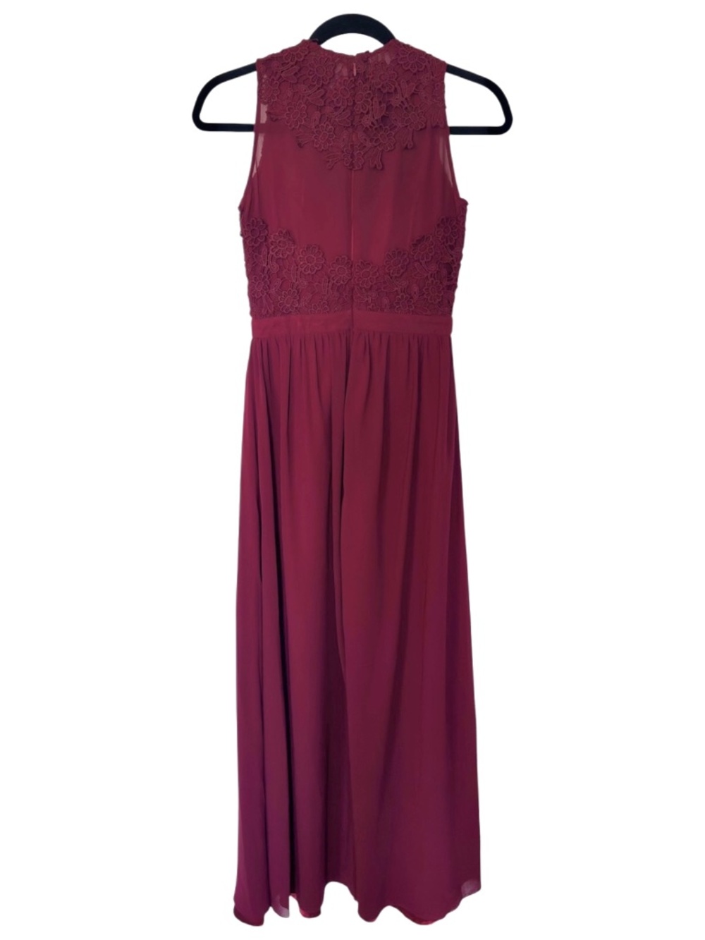 Chi Chi London - Tiffy - Plunge Illusion Lace Chiffon Gown - Burgundy - Size 4 - Picture 10 of 12